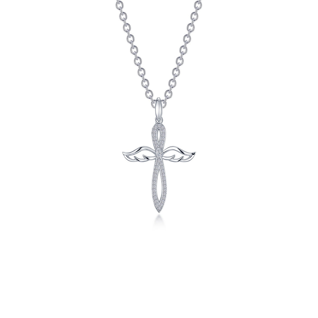 0.74 CTW Angel Wings Cross Necklace