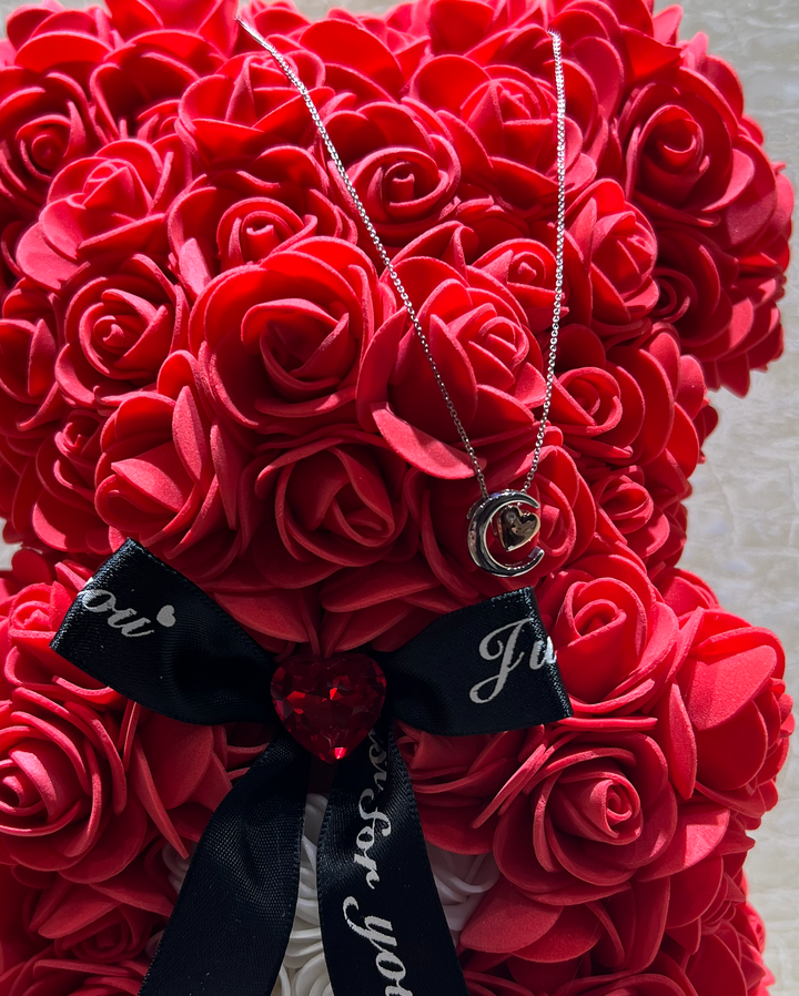 Red Rose Bear + Silver Moon Back Pendant Bundle