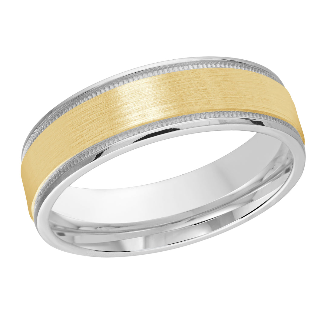 M3 1174 6WY 01   A White   Yellow Wedding Band available in 10K  14K and 18K Gold