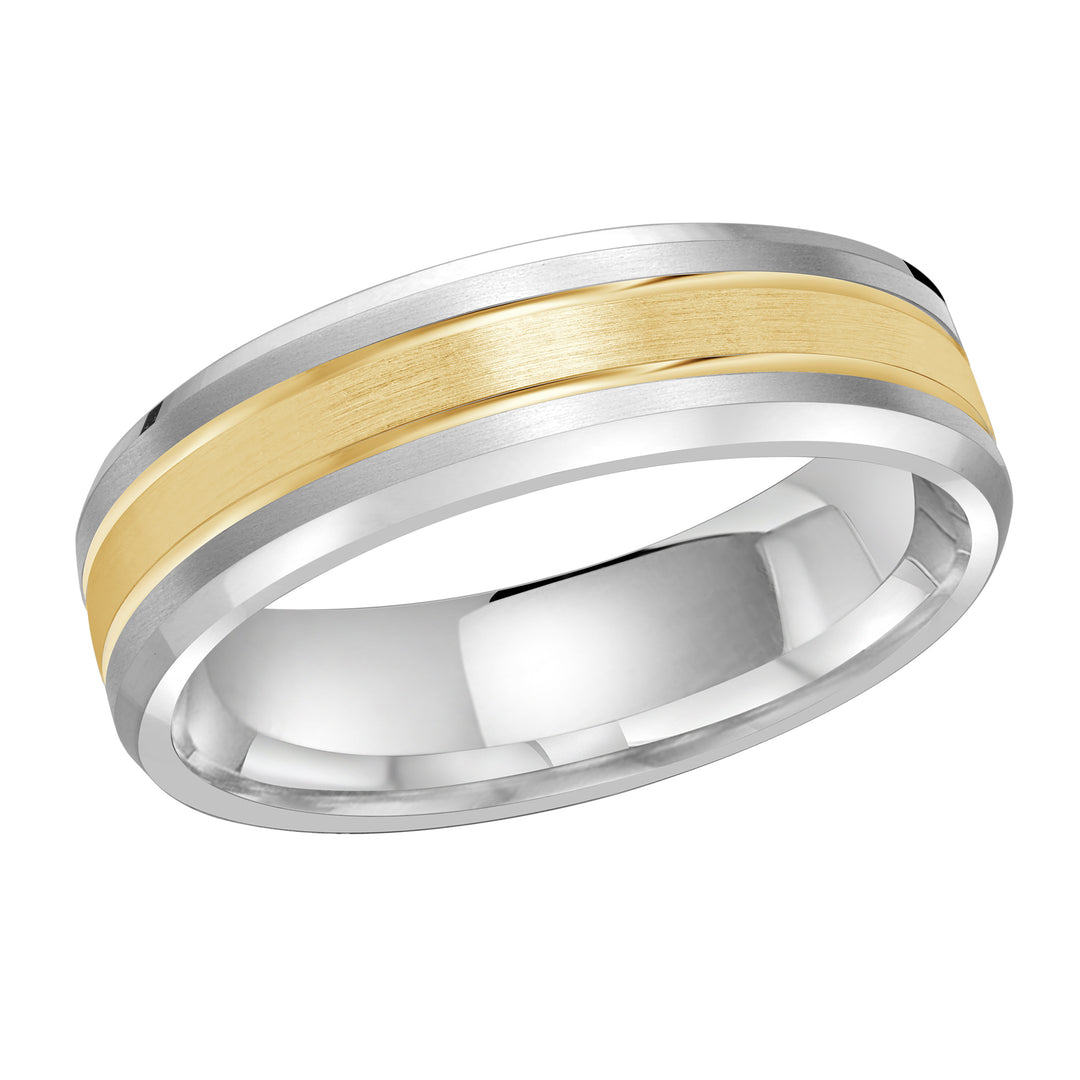 M3 1130 6WY 01   A White   Yellow Wedding Band available in 10K  14K and 18K Gold