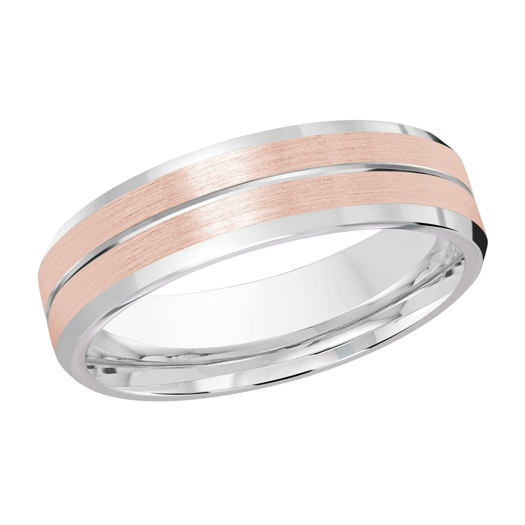 M3 697 6WP 01   A White   Pink Wedding Band available in 10K  14K and 18K Gold