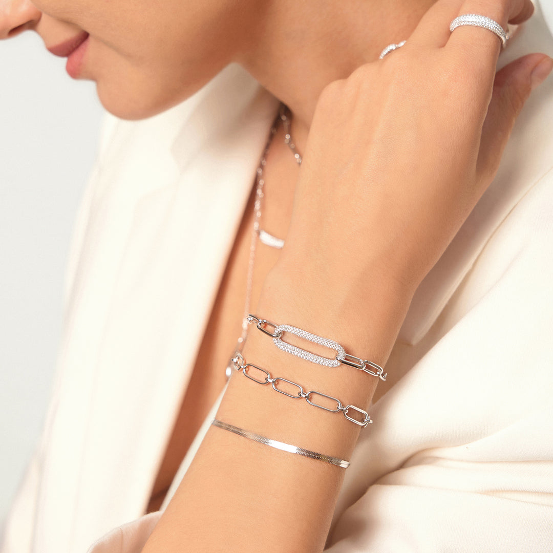 Silver Pavé Link Bracelet