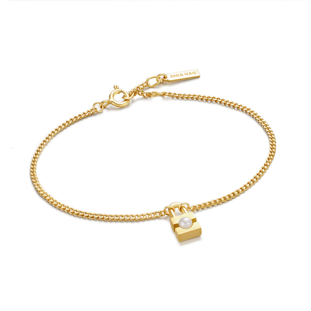 Gold Pearl Padlock Bracelet