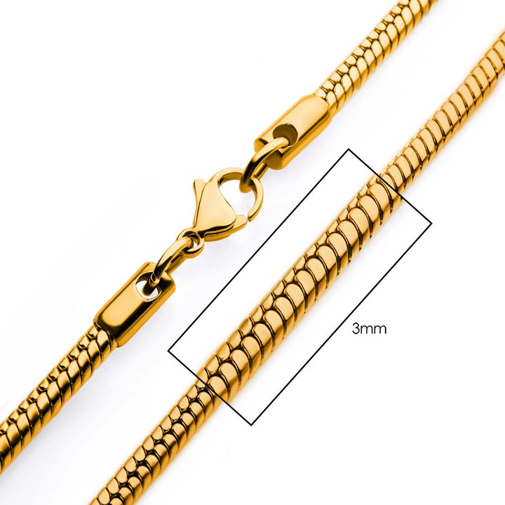 3mm 18Kt Gold IP Rattail Chain Necklace