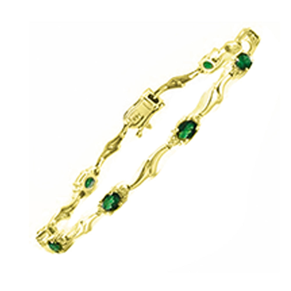 14Kt Yellow Gold Diamond 1/4Ctw & Emerald 1 3/4Ctw Bracelet