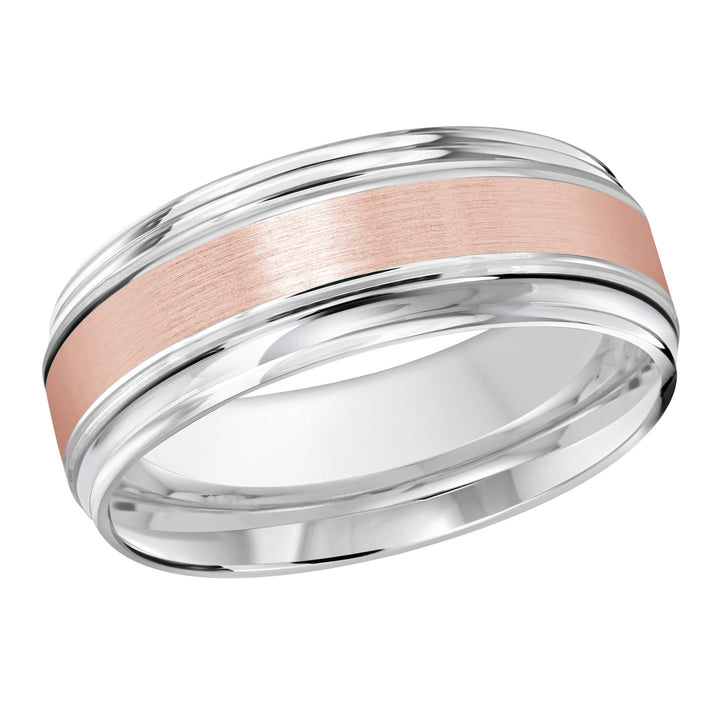 M3 009 8WP 01   A White   Pink Wedding Band available in 10K  14K and 18K Gold