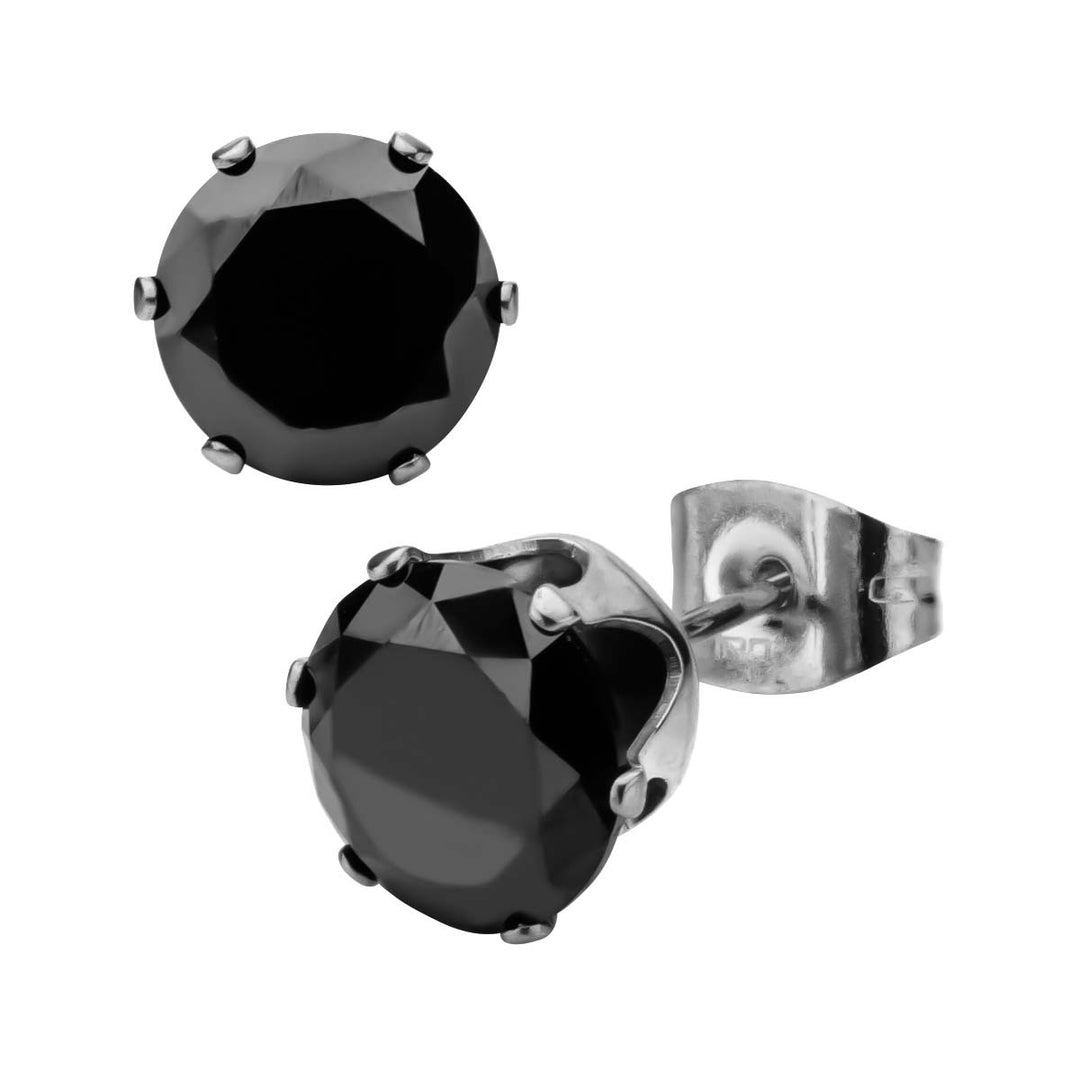 Prong Set Black CZ Stud Earrings (Unisex)