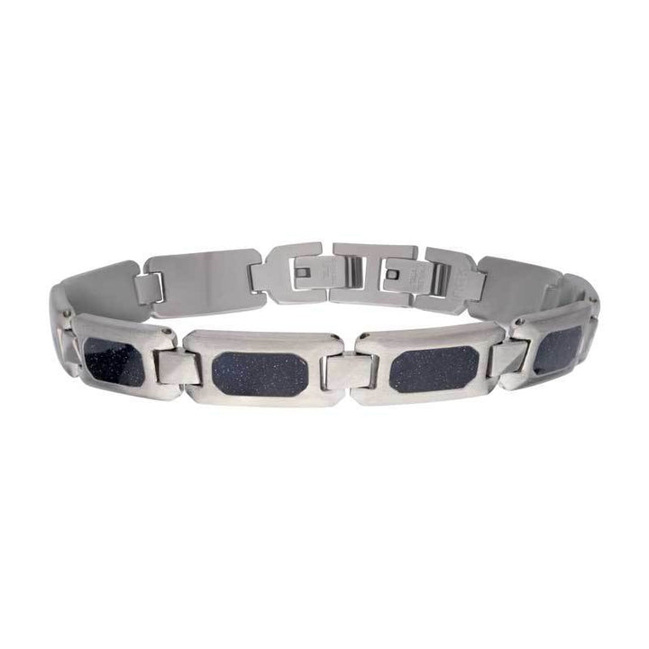 Matte Finish Stainless Steel Genuine Blue Sandstone Inlay Link Bracelet