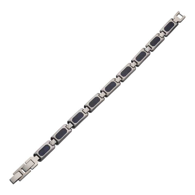 Matte Finish Stainless Steel Genuine Blue Sandstone Inlay Link Bracelet