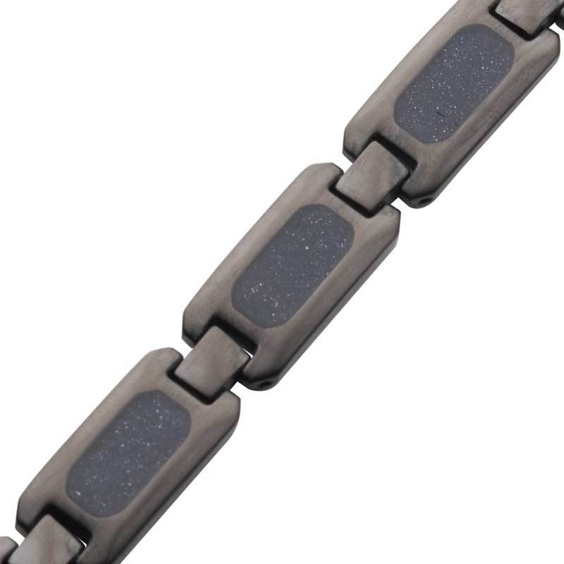 Matte Finish Gun Metal IP Genuine Blue Sandstone Inlay Link Bracelet