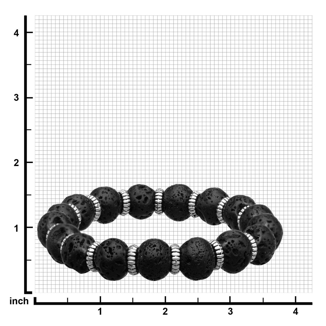 Steel Zinc Ring & Black Lava Beads Bracelet