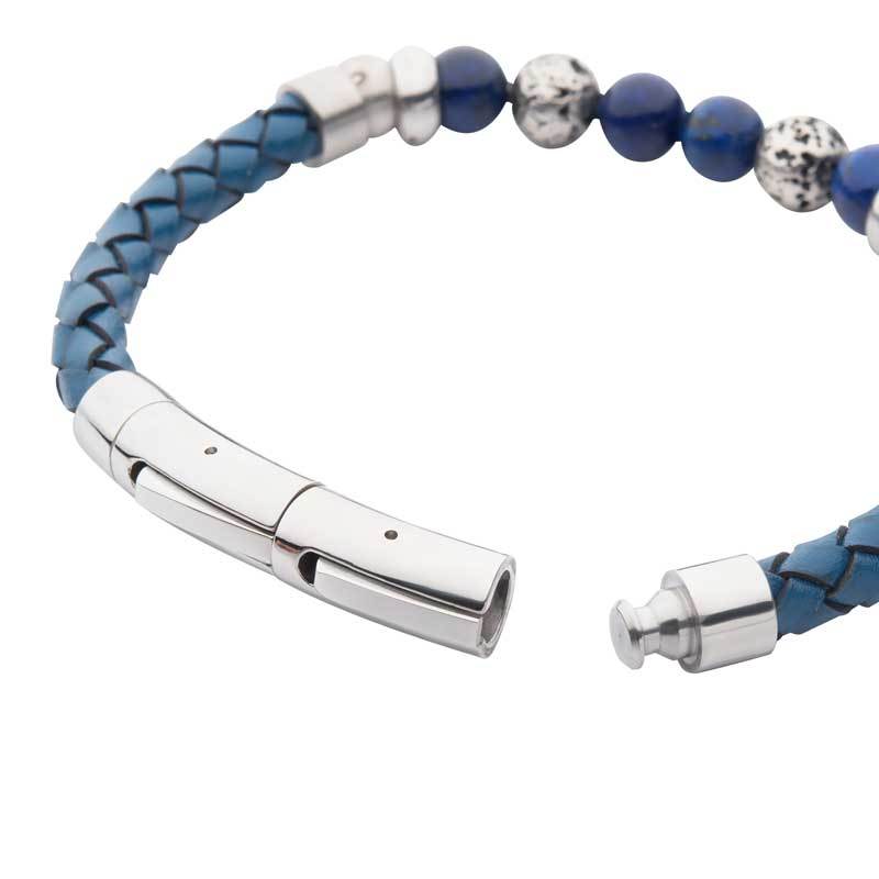 Blue Braided Leather with Lapis Lazuli Stone Bead Hybrid Bracelet