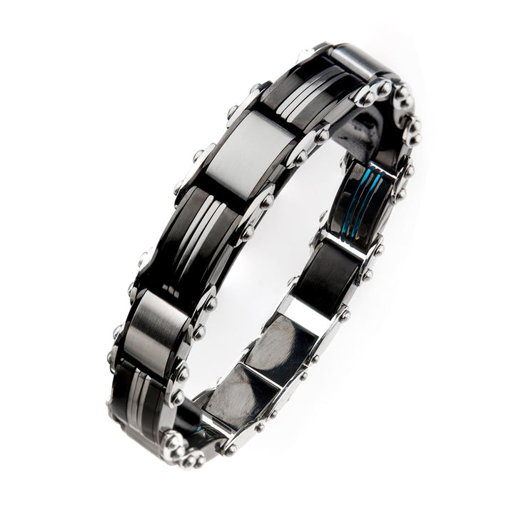 Double Sided Stainless Steel Blue IP & Black IP Reversible Bracelet