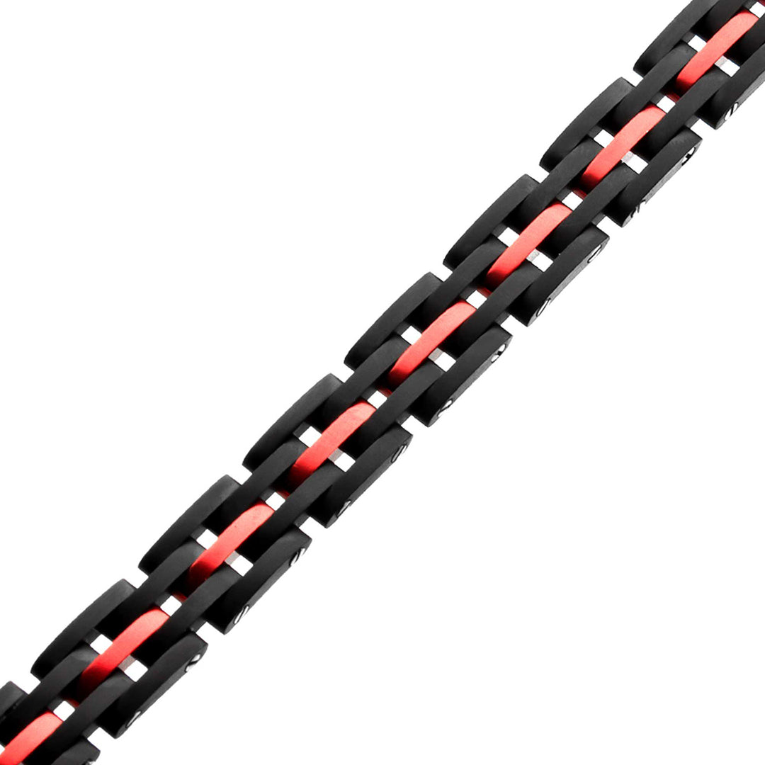 Dante - Black & Red Steel & Link Sizeable Bracelet