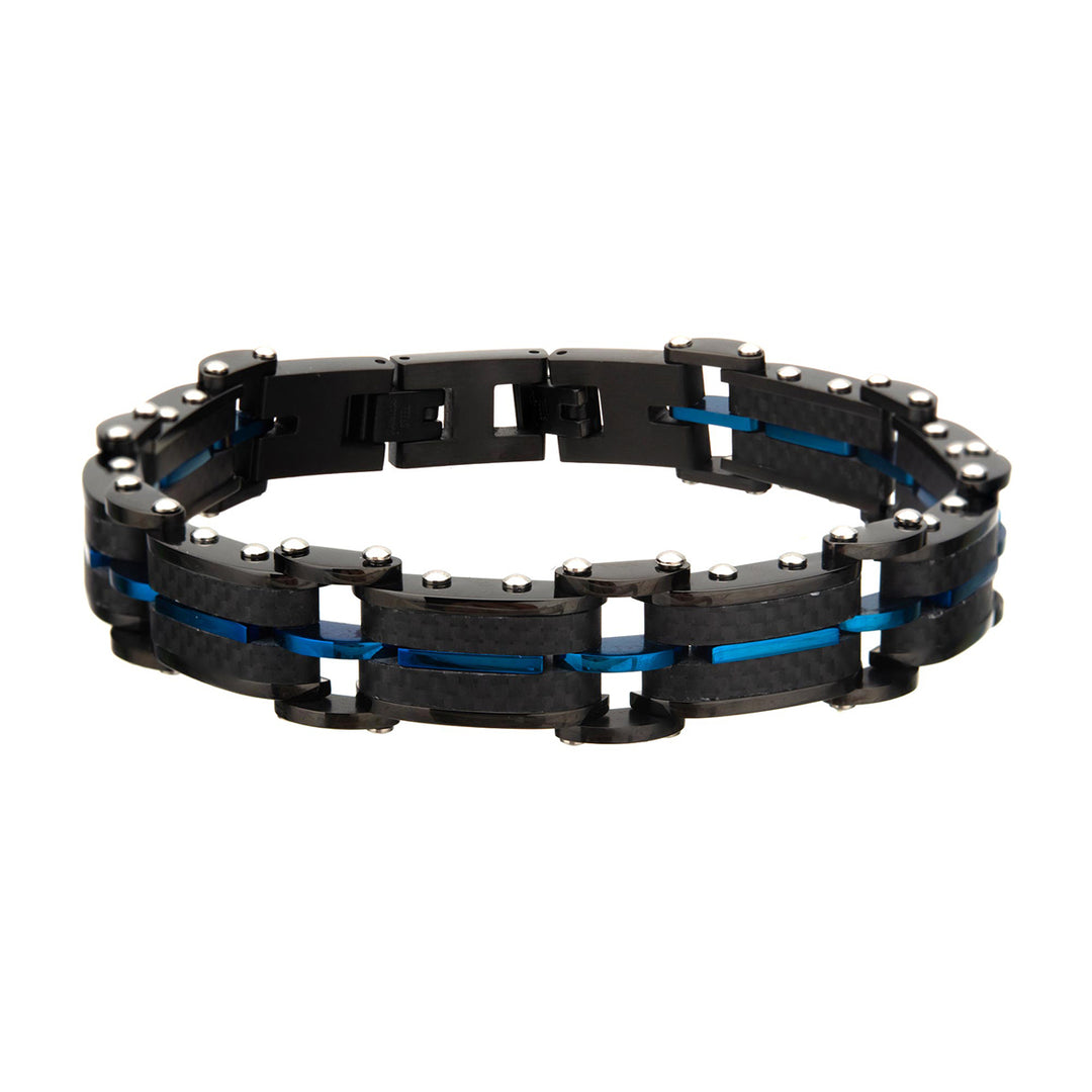 Black Carbon Fiber & Blue IP Link Bracelet