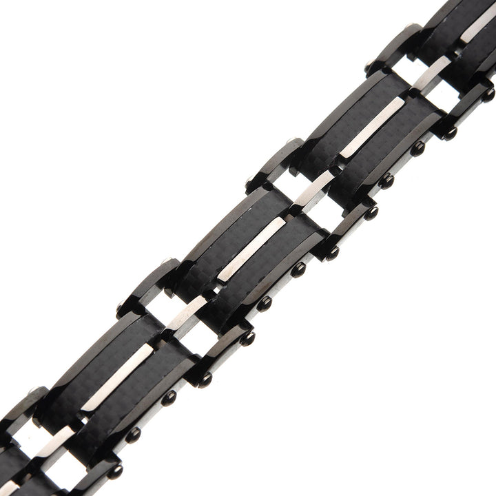 Black Carbon Fiber & Matte Finish Link Bracelet