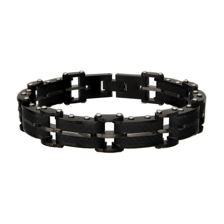 Black Carbon Fiber & Matte Finish Link Bracelet