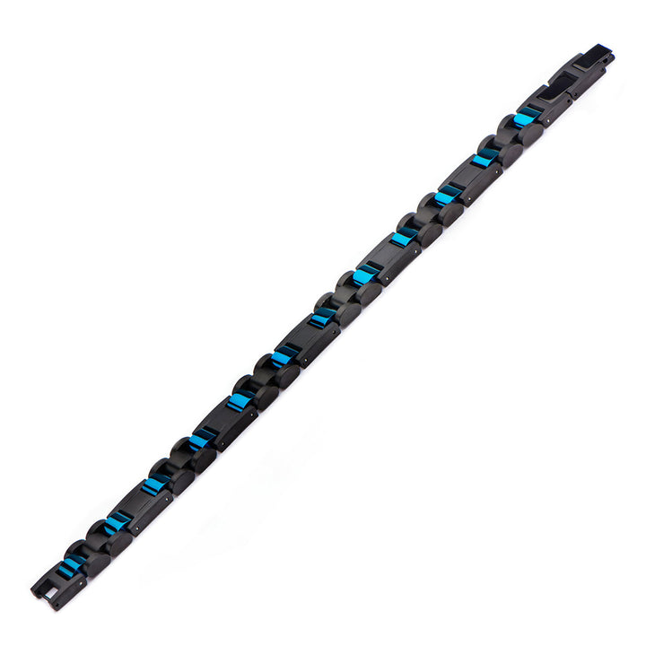 Stainless Steel Black IP & Blue IP Link Bracelet