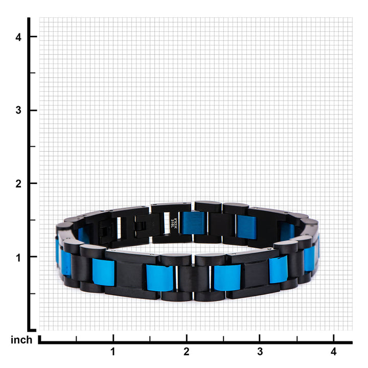 Stainless Steel Black IP & Blue IP Link Bracelet