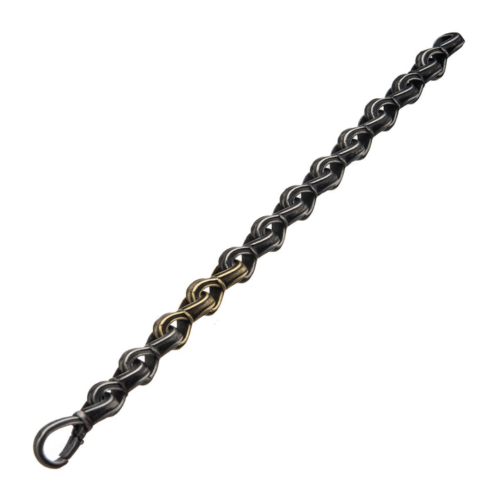 Antiqued Gun Metal Steel & Gold IP Curb Chain Link Bracelet