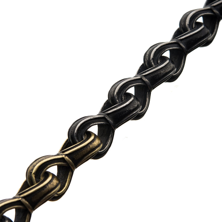 Antiqued Gun Metal Steel & Gold IP Curb Chain Link Bracelet