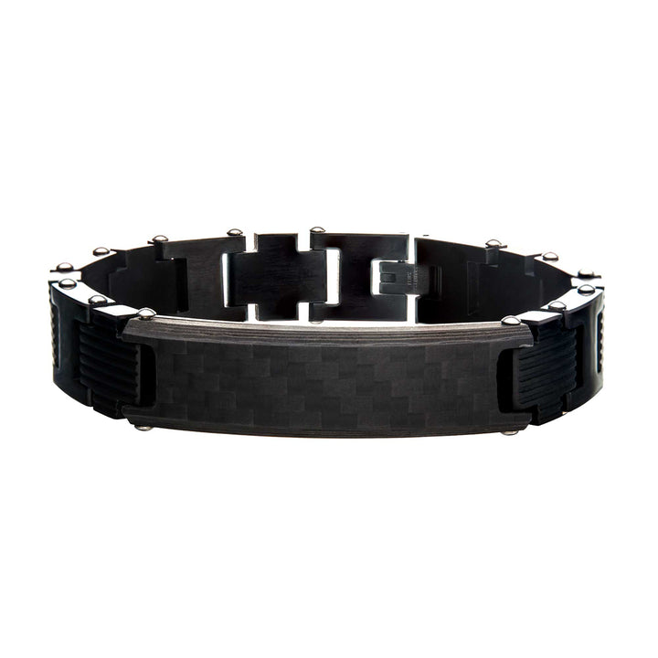 Stainless Steel Black Carbon Fiber with Adjustable Link Bracelet