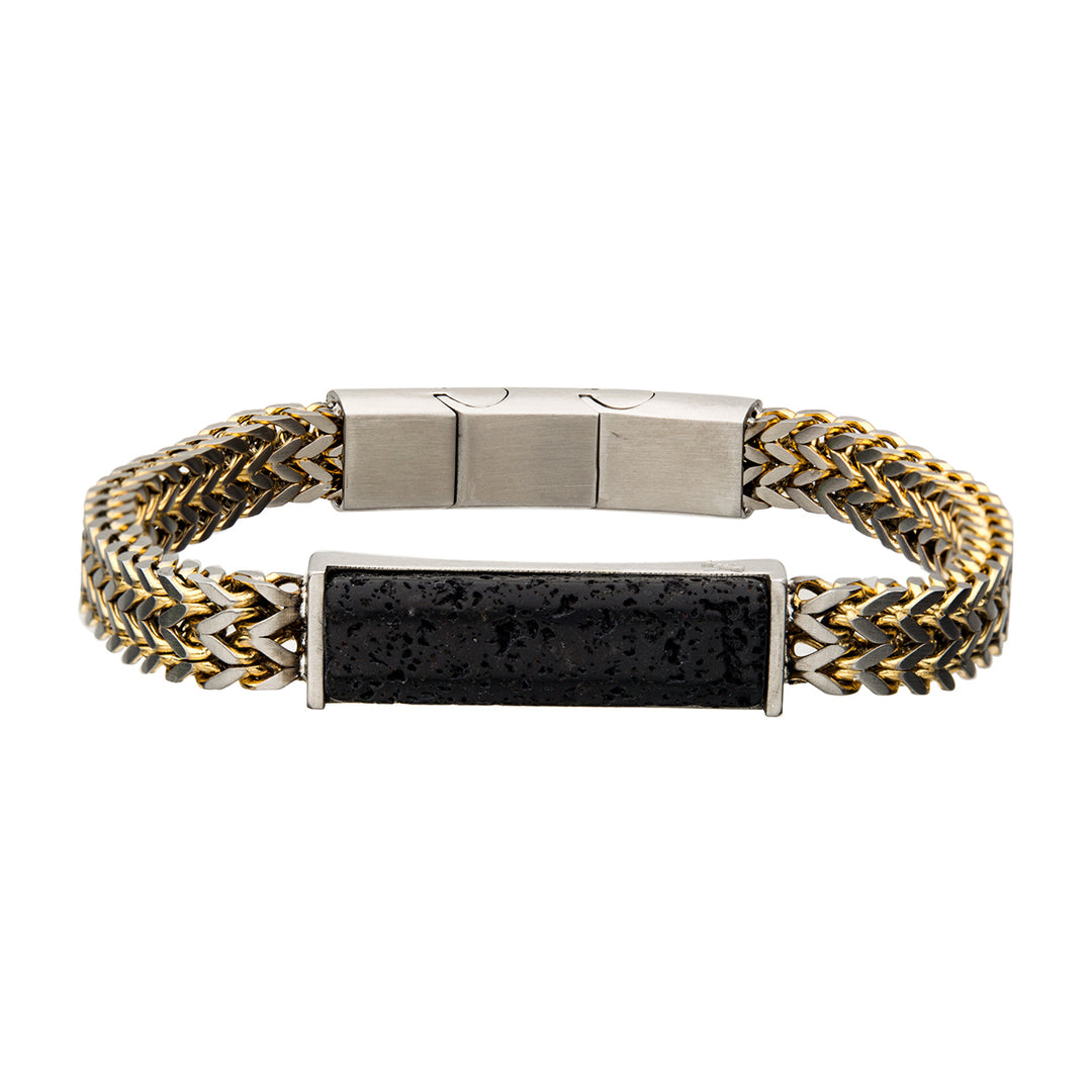 Stainless Steel Gold IP Double Franco Chain with Lava Stone Bracelet