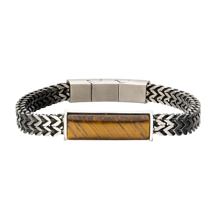 Stainless Steel Double Franco Chain with Tiger Eye Stone Bracelet