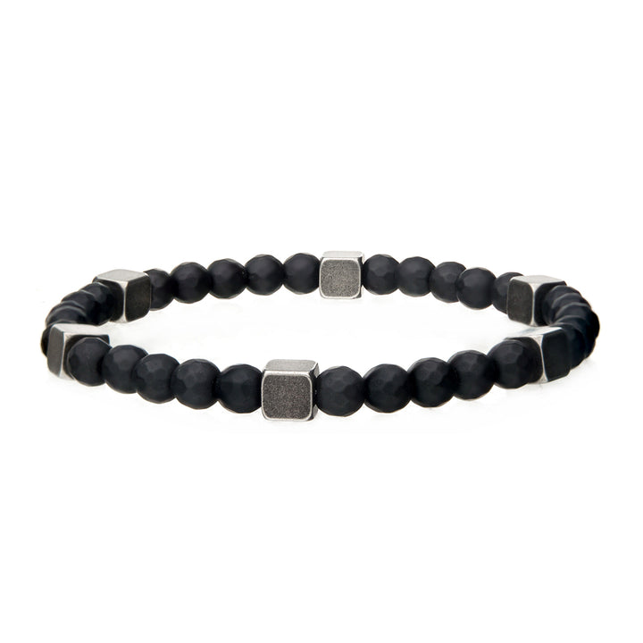 Black Hematite with Antique Silver Brass Block Bracelet