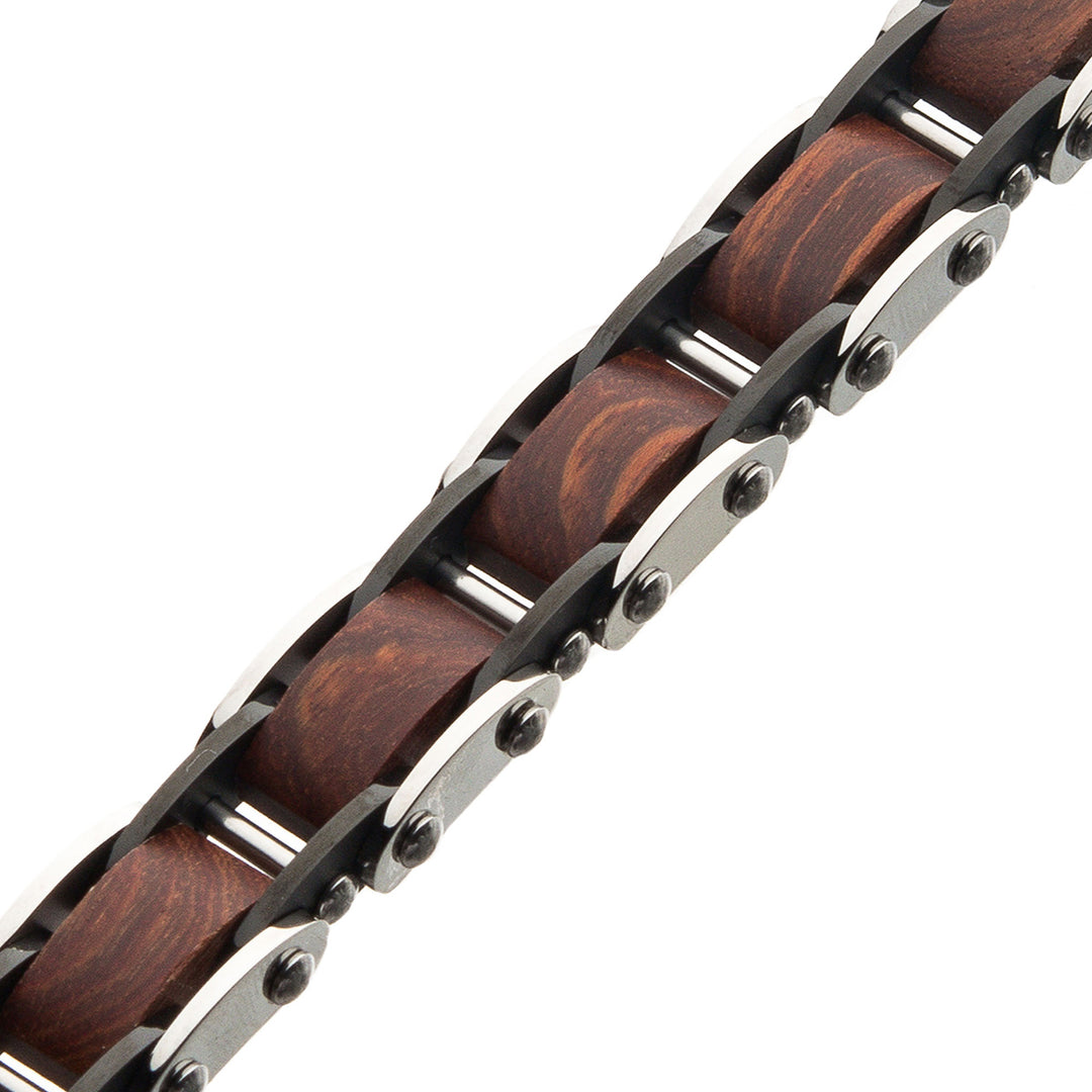 Stainless Steel with Red Sandal Wood Link Bracelet