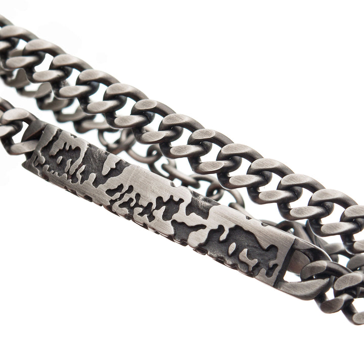 Gun Metal IP Steel Double Wrap Chain & ID Terra Bracelet