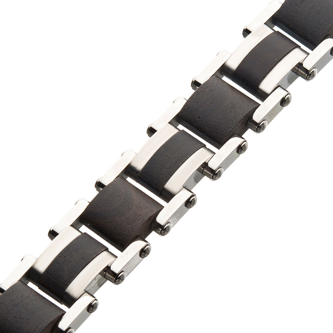 Stainless Steel w/ Ebony Wood Link Bracelet