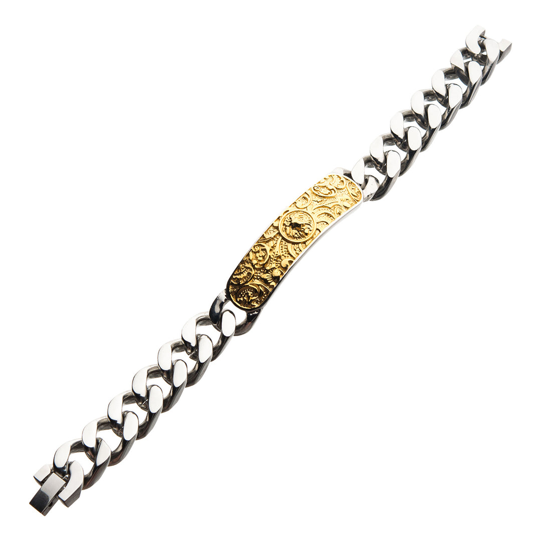 Steel with Gold IP Nymeria Lion ID Chain Bracelet