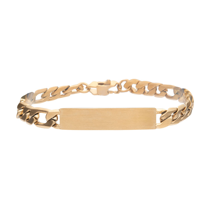 18Kt Gold IP Engravable Double ID Plate with Curb Chain Bracelet