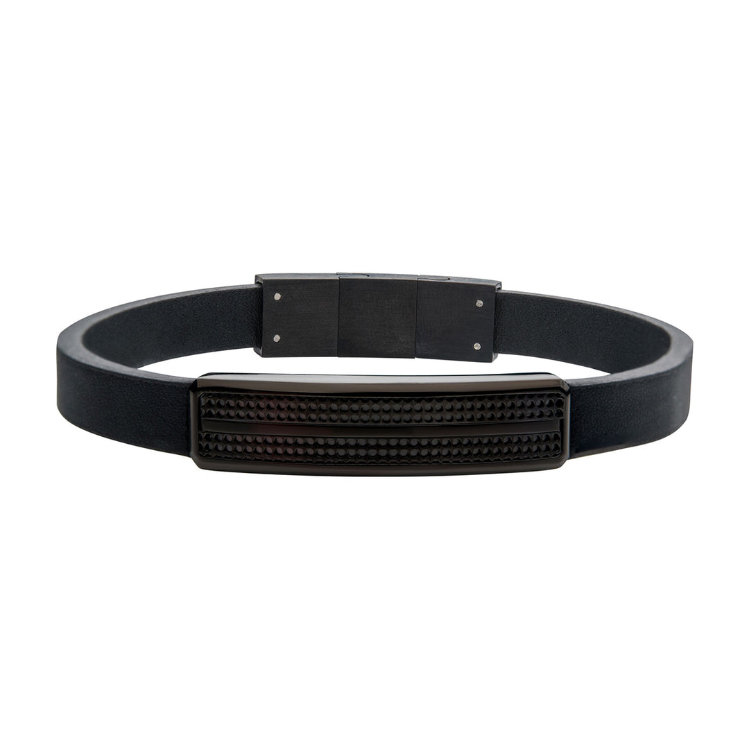 Black Leather with Black IP Streamline ID Bracelet