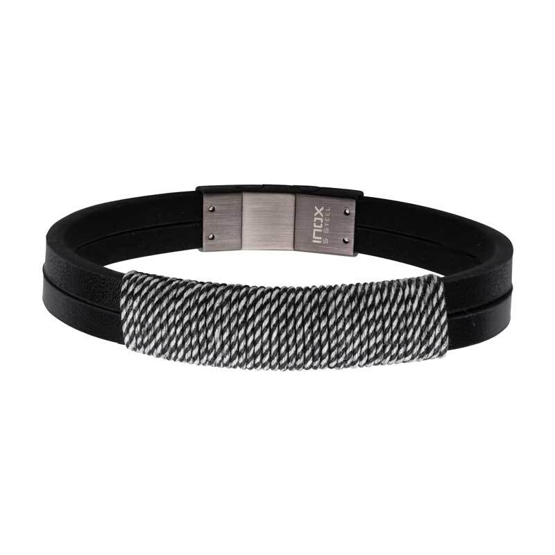 Shoreline Cotton Wrapped Black Leather Bracelet