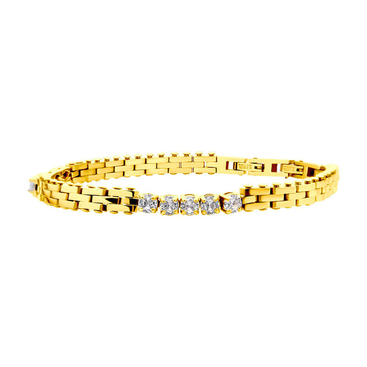 Trim Cut with Clear CZ Tennis 18Kt Gold IP Bracelet