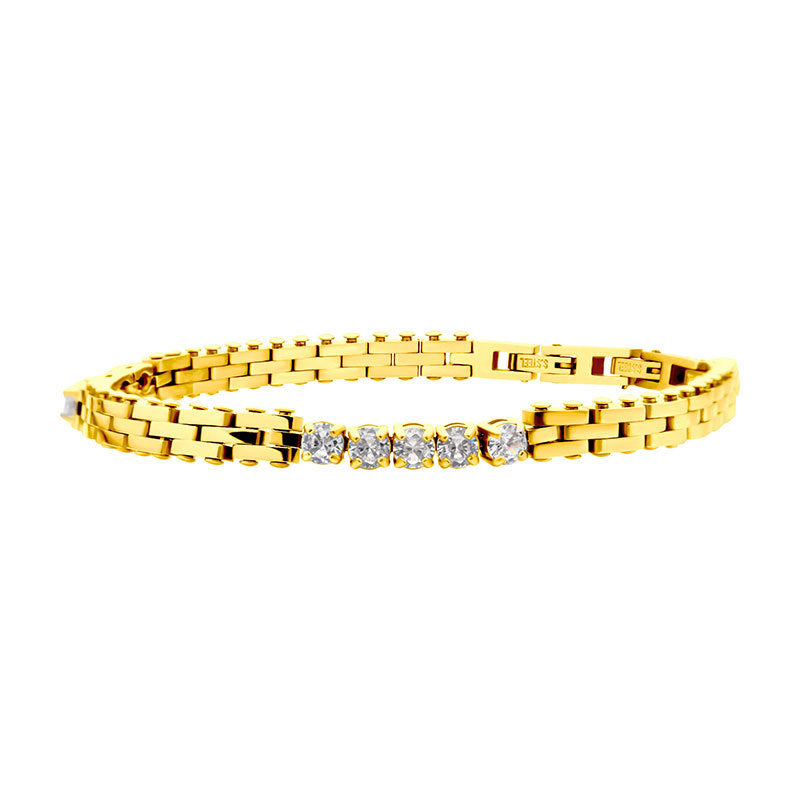 Trim Cut with Clear CZ Tennis 18Kt Gold IP Bracelet