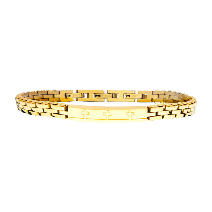 Trim Cut with Etched Cross 18Kt Gold IP Bracelet