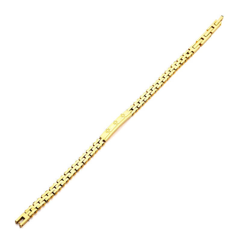 Trim Cut with Etched Cross 18Kt Gold IP Bracelet