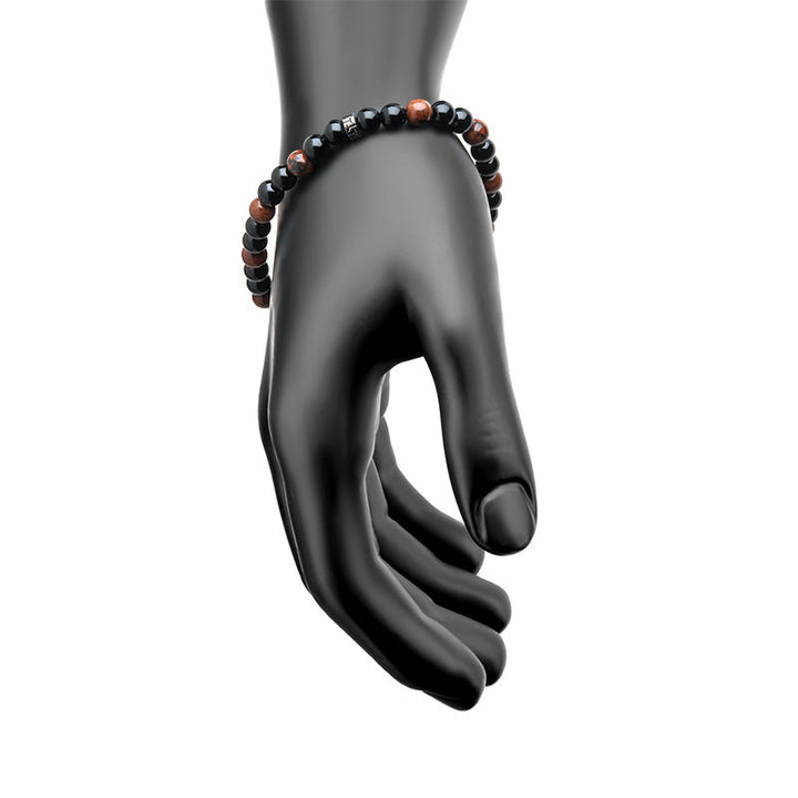 Steel Buddha Head Beads with Genuine Mahogany Obsidian Stone Beads