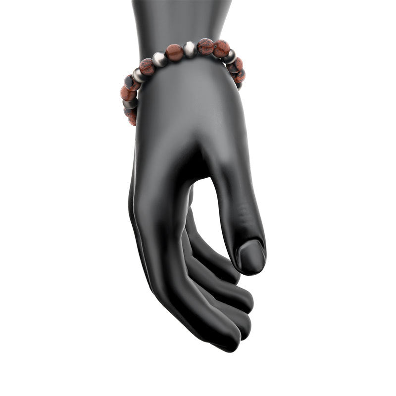 Gun Metal IP Buddha Curb Chain with Genuine Mahogany Obsidian Stone Beads