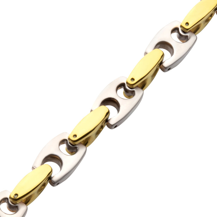 18Kt Gold IP Stainless Steel Anchor Link Chain Two-tone Bracelet