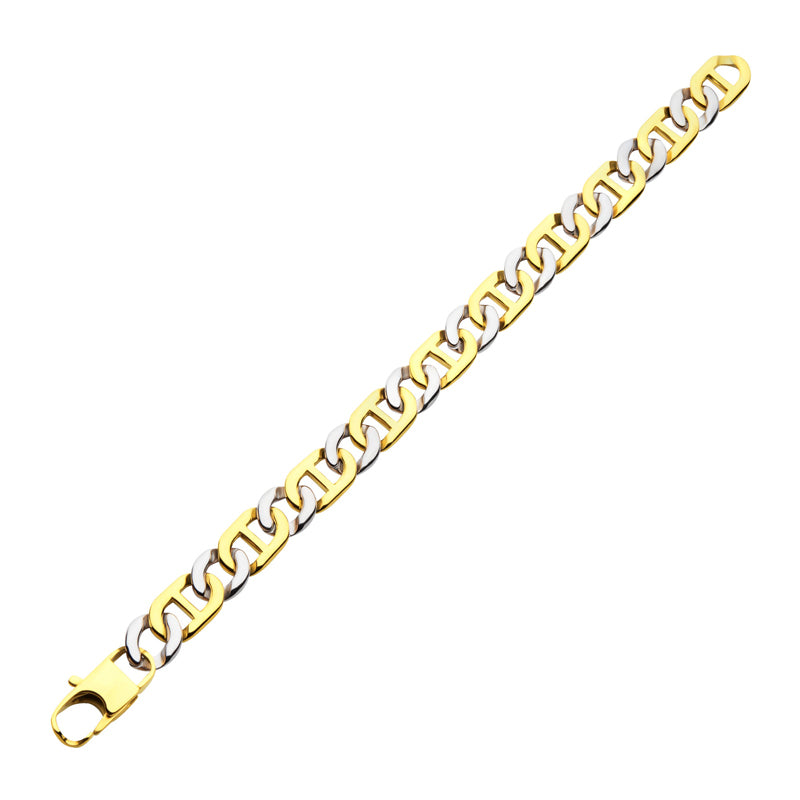 18Kt Gold IP Stainless Steel 11mm Mariner Link Chain Two-tone Bracelet