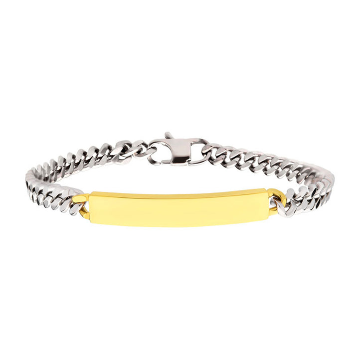 5.5mm Steel Curb Chain Two-tone Bracelet with 18Kt Gold IP Engravable ID Plate