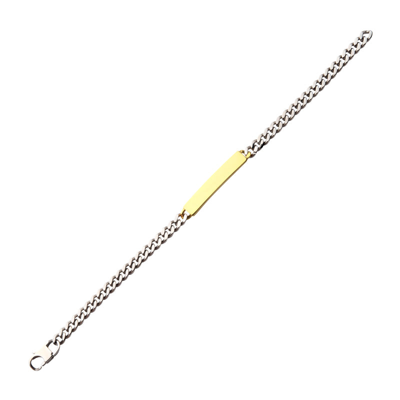 5.5mm Steel Curb Chain Two-tone Bracelet with 18Kt Gold IP Engravable ID Plate