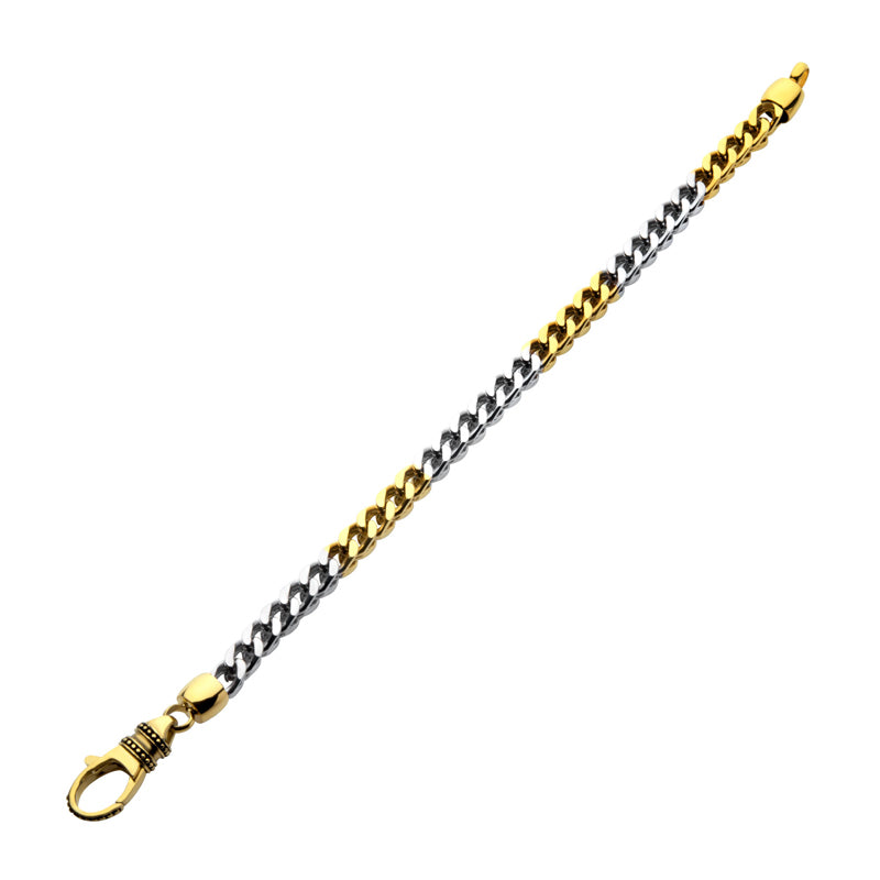 5.75mm 18Kt Gold IP Steel Franco Chain Two-tone Bracelet with Ornate Clasp