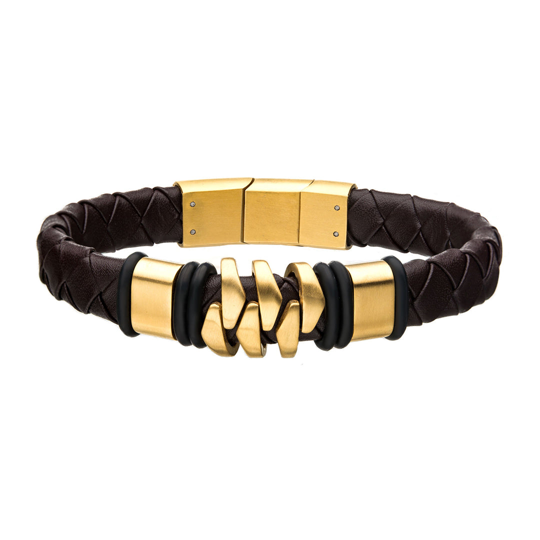 Steel & Gold IP Brown Leather Bohemian Bracelet