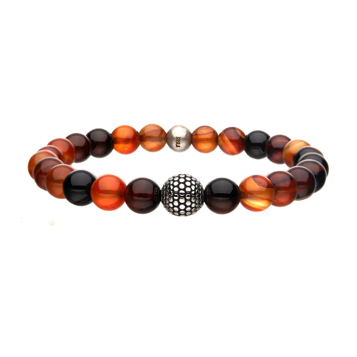 Natural Variation Red Agate Stone Bracelet, Steel Ornamental Bead