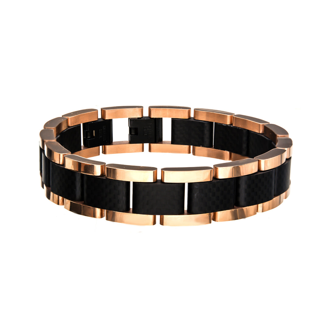 Black & Rose Gold IP with Carbon Fiber Link Bracelet